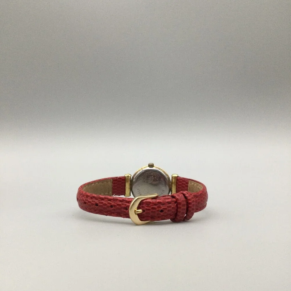 Anne Klein Watch Women 21mm Gold Tone Red Leather Band New Battery